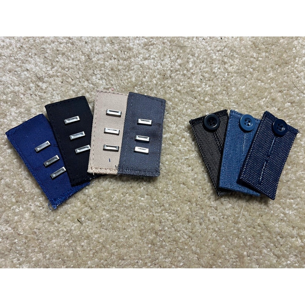 7-Pack Fabric Sew-On Button Extender Tabs, Rectangle, Blue Black Beige, 3x1.5"